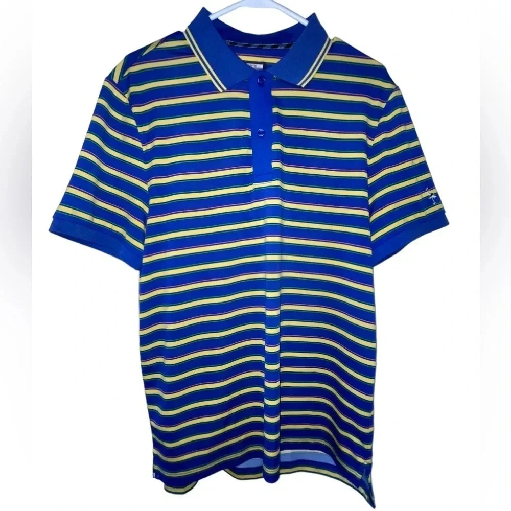 Tailorbyrd Sport Striped Short Sleeve Golf Polo Size Small Blue Yellow Sporty - Picture 7 of 7